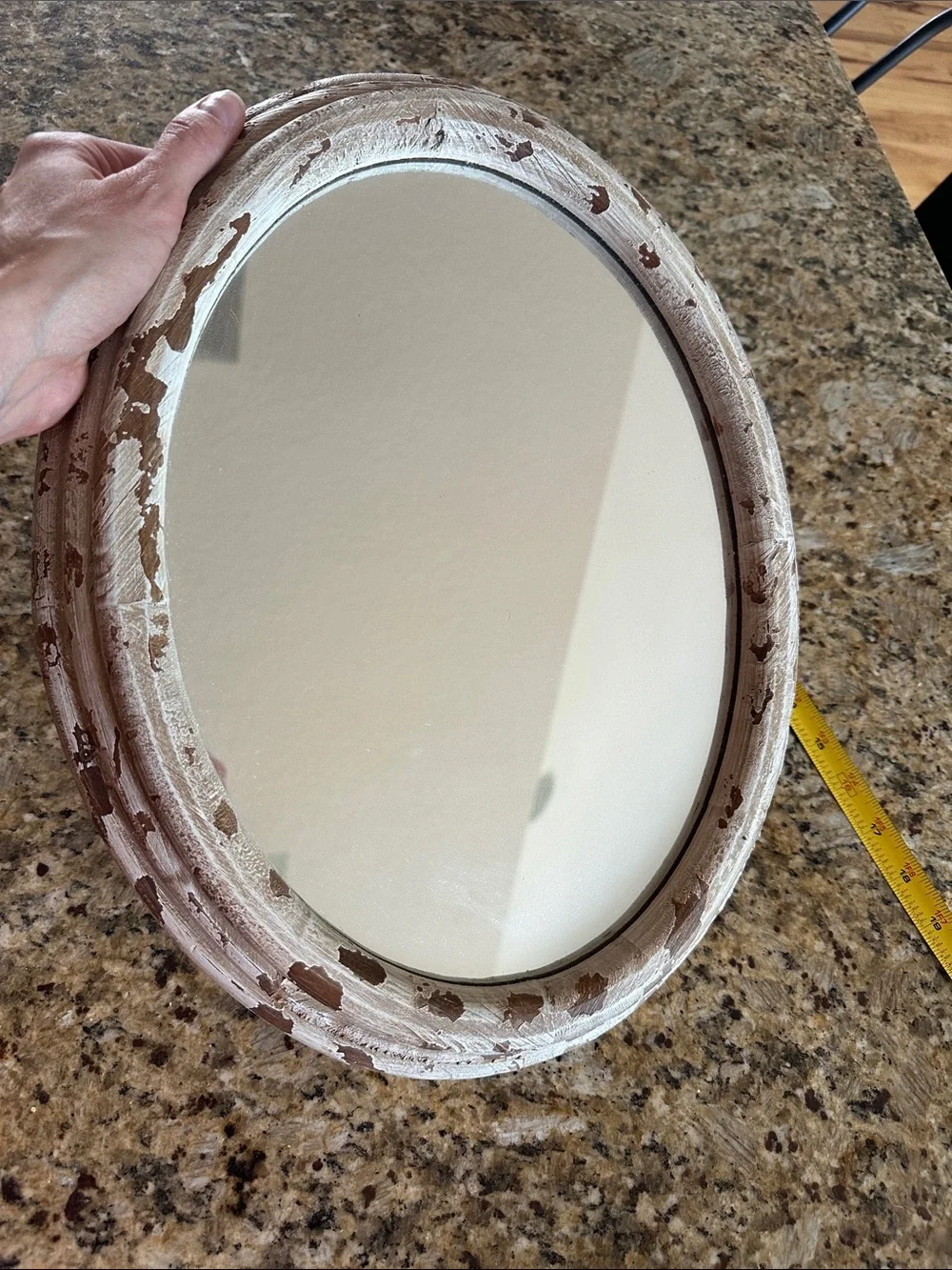 Wooden Oval Wall Mirror in White Distressed Paint, lake home, vintage, farmhouse